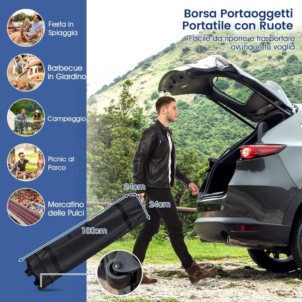 Gazebo Pop-up 302 x 302 cm, Gazebo Impermeabile con Ruote, 8 Picchetti, 4 Corde Antivento, Tendone Pieghevole Resistente per Spiaggia, Feste e Campeggio