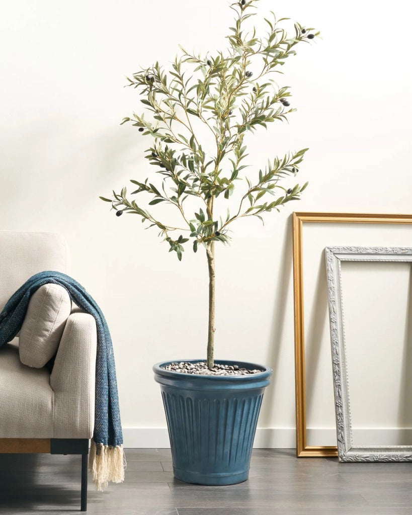 Vaso da fiori in poliresina blu ⌀ 43 cm Rotondo Finitura smaltata Uso interno ed esterno
