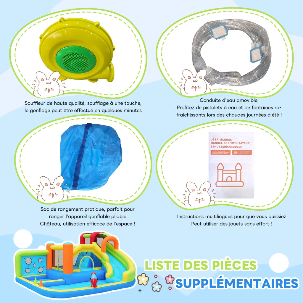 Castello gonfiabile per bambini con scivolo d'acqua trampolino parete da arrampicata e soffiatore da 450 W