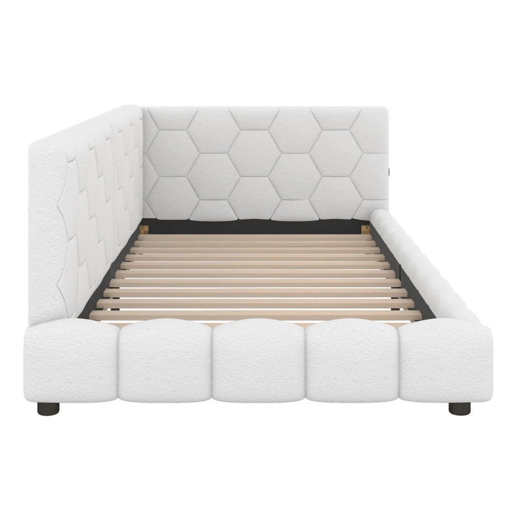 Letto da giorno 90x200 cm con luci LED; USB e Type-C; bianco