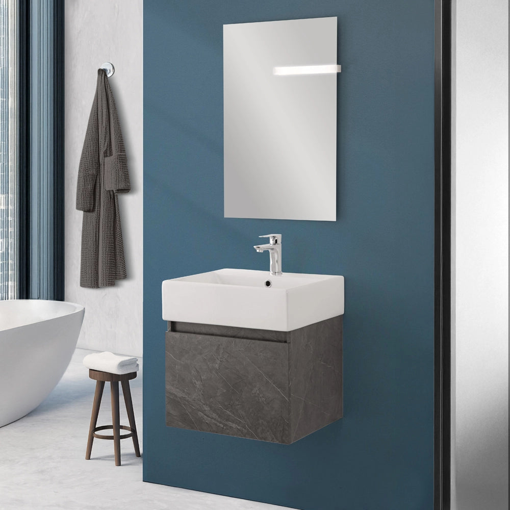 Mobiletto bagno sospeso 50 cm salvaspazio pietra 1 anta Kira