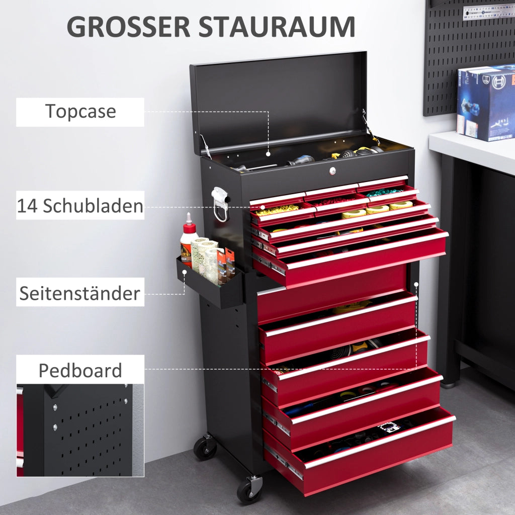 CARRELLO PORTAUTENSILI 71,5x40x84 cm Rosso in acciaio