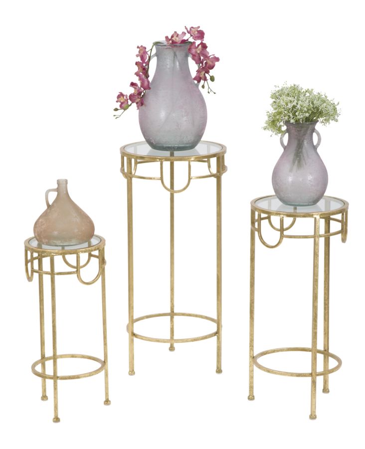 Porta Telefono Oro Set 3 Pz Ø33x70 -28x60-23x50 cm in Ferro e Vetro Oro