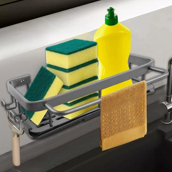 Organizzatore della vasca da lavello - supporto per spugna appeso - cassetta per le stoviglie con imboccatura per scarico - supporto per asciugamano appeso - accessori da cucina - senza foratura.