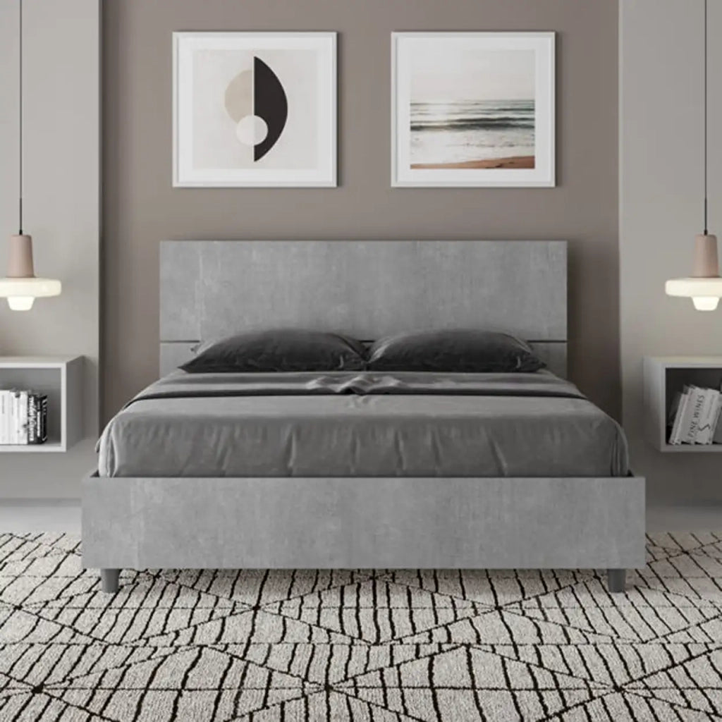 Letto matrimoniale francese contenitore 140x200 testata dritta cemento Demas