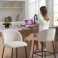 Set di 2 sgabelli da bar con schienale e poggiapiedi, gambe in acciaio, Beige