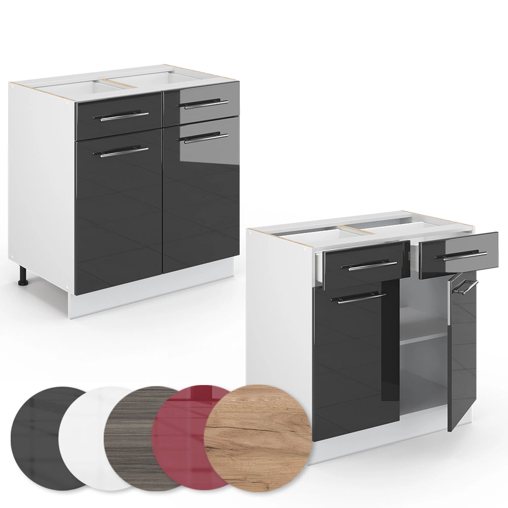 Vicco Mobiletto base per cucina Antracite lucido 80 cm con cassetto, senza piano di lavoro