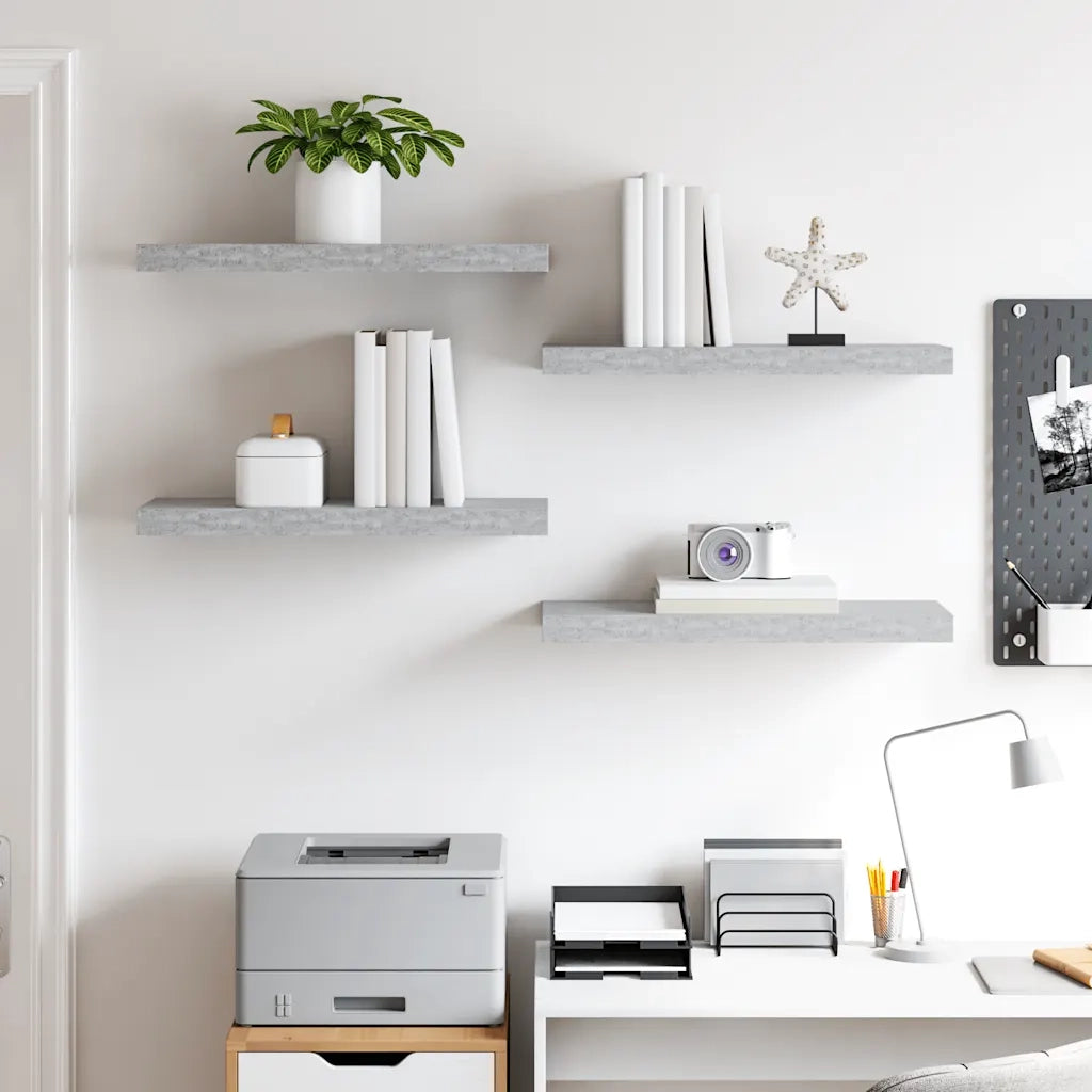 4 pz Scaffali a Parete | Ripiano a parete | Mensole a Parete Grigio Cemento 60x23,5x3,8 cm in MDF