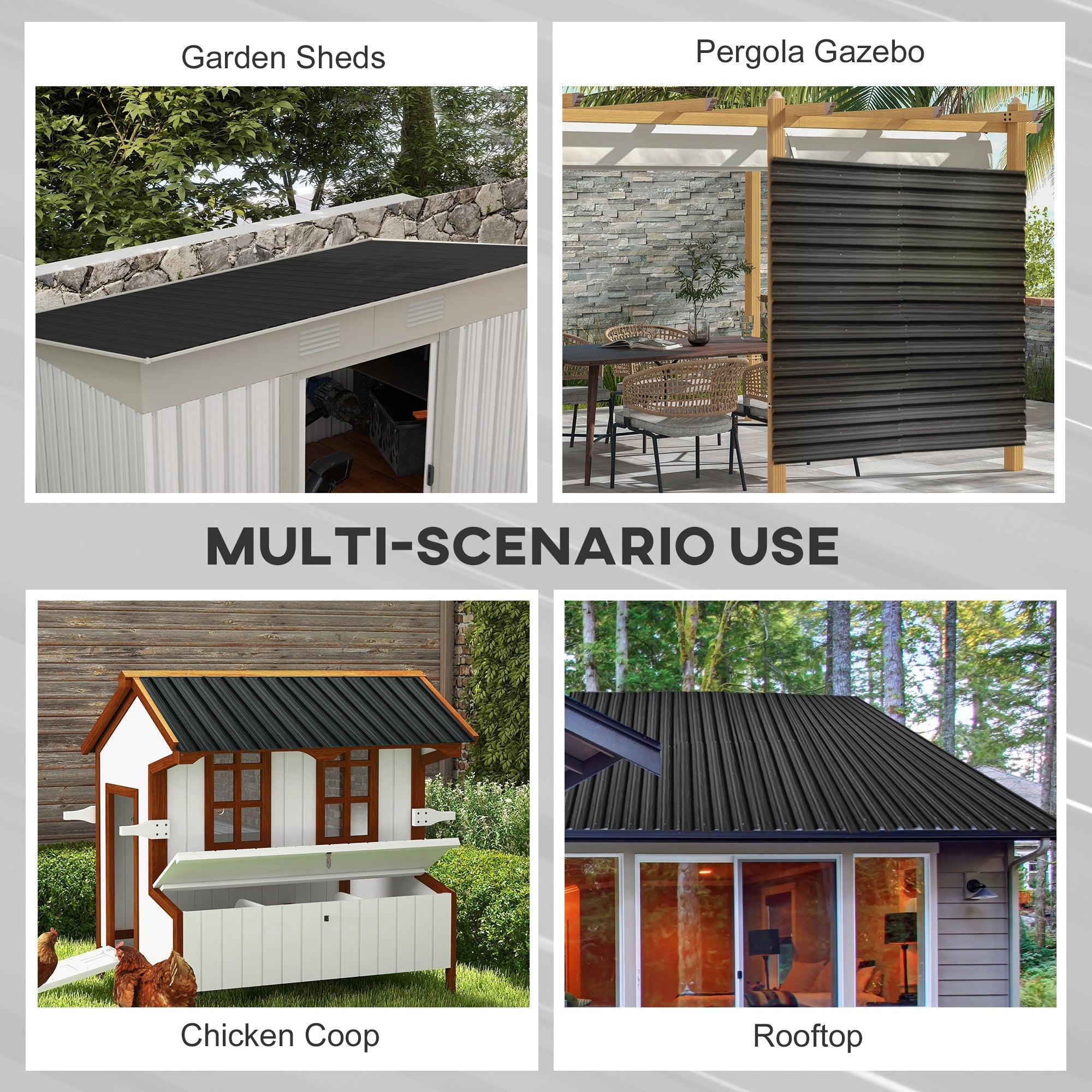 Set 12 Pannelli di Ricambio per Casette da Giardino 129x45 cm in Acciaio Zincato Grigio Scuro