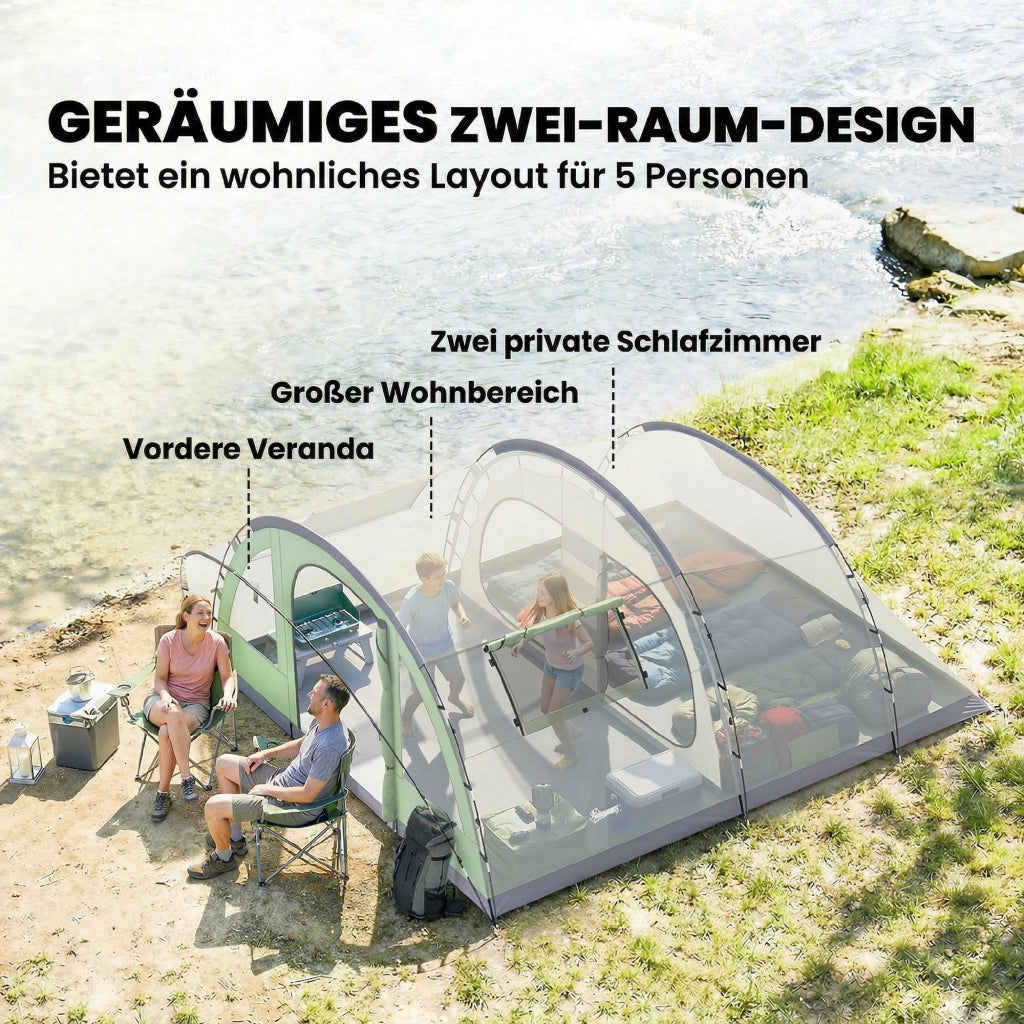Tenda da campeggio 5 persone 2 cabine ¨C zephmum ¨C grigio 300x300x300 cm