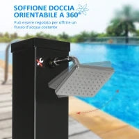 Doccia Solare da Giardino 40L e Temperatura 60°C, Soffione Girevole e Rubinetto per Piedi, Nero