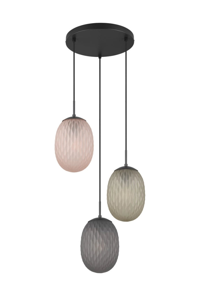 Lampadario Trio Facette nero vetro colorato Ø43 3xE27