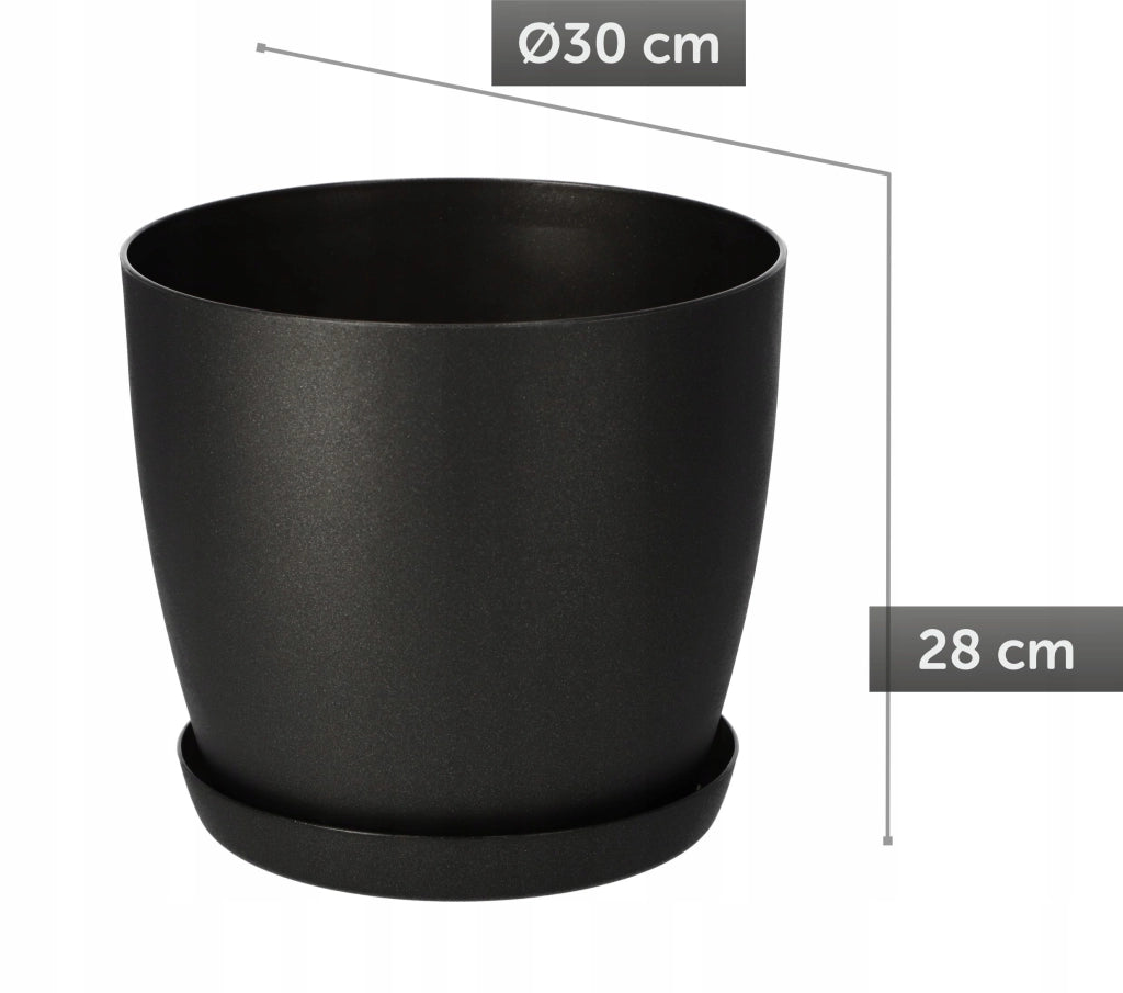 Vaso da fiori KADAX con sottovaso, vaso in plastica da 30 cm, coperchio, fiori, grafite opaca