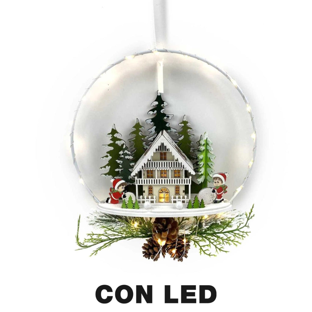 Ghirlanda metallo led con casetta bianco cm25x7x47,5