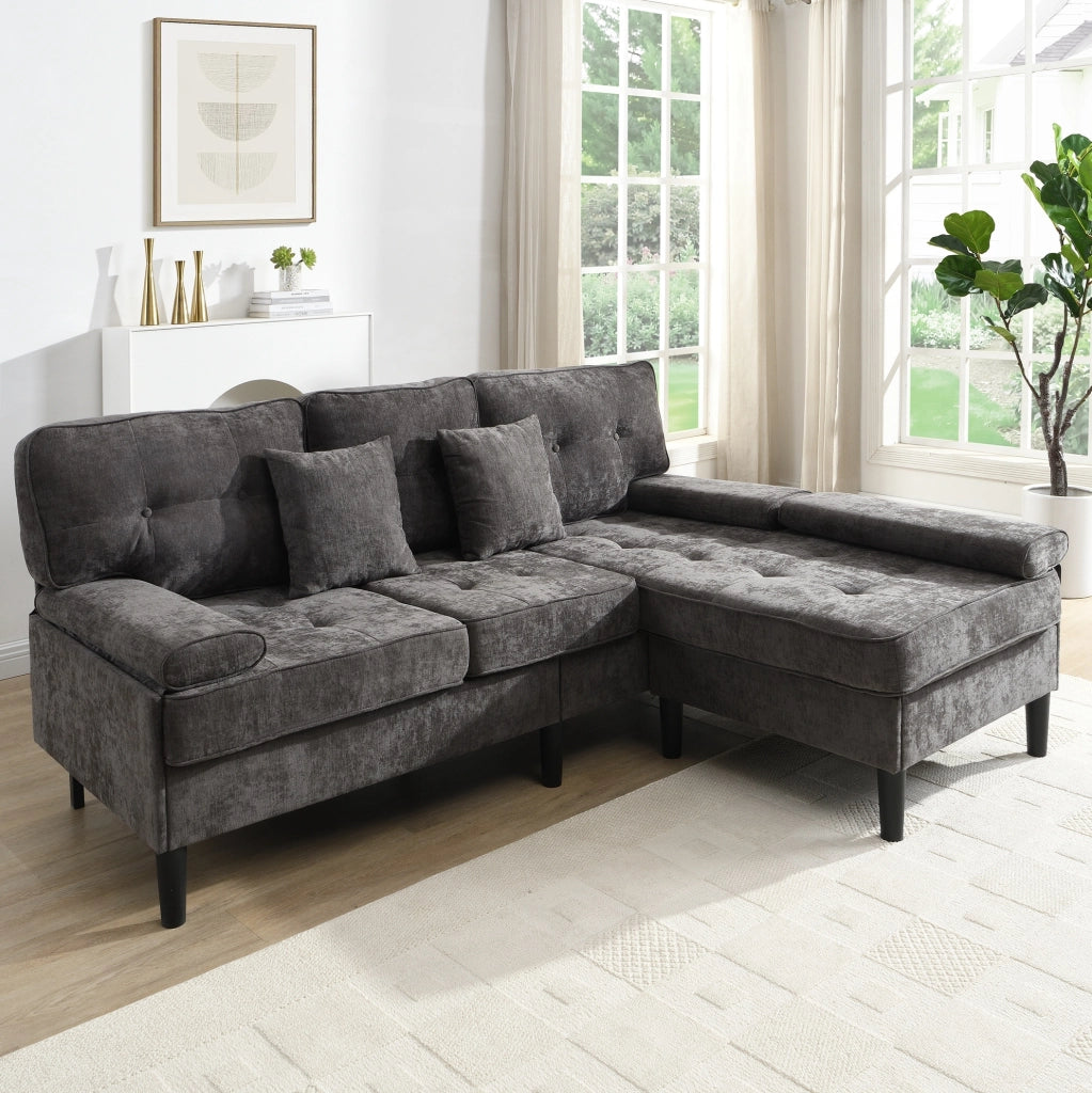 Divano angolare modulare a L in chenille con funzione letto e pouf mobile, 195 cm, ideale per appartamenti