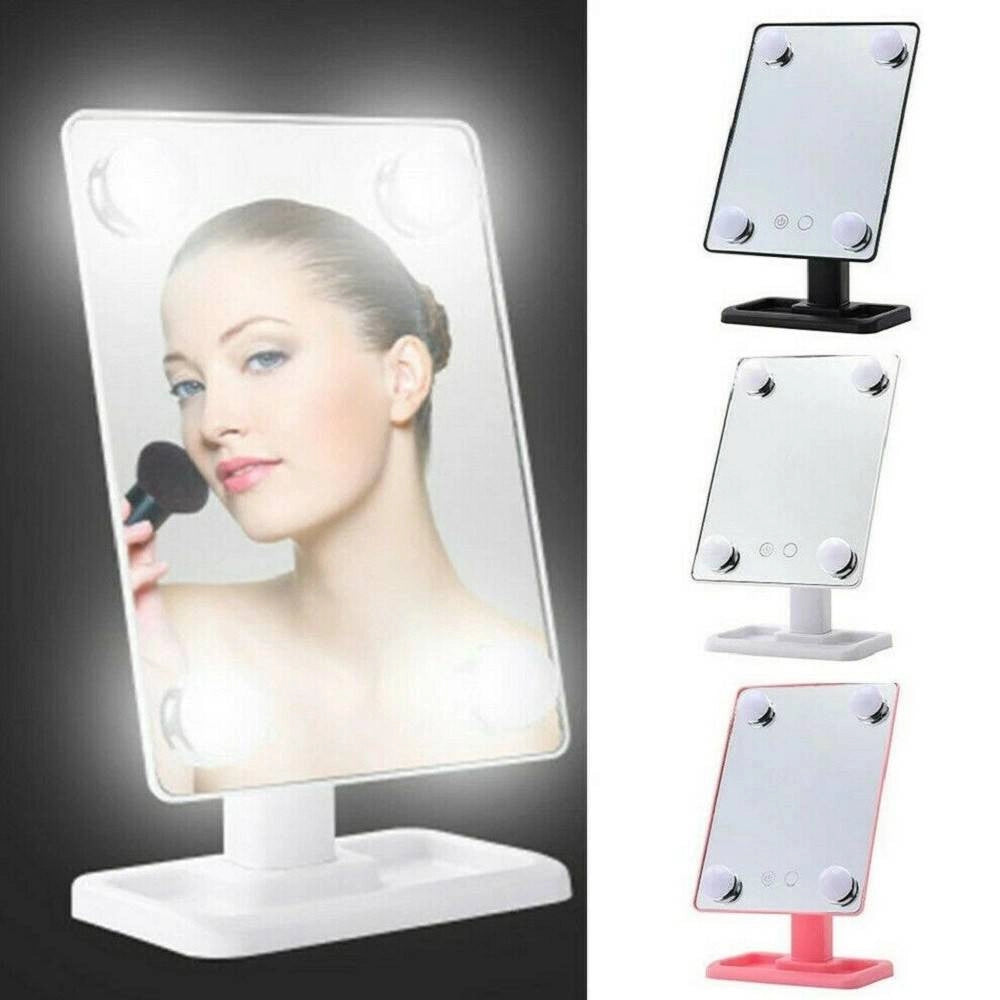 Trade Shop - Specchio Da Trucco Illuminato 4 Luci A Led Portatile Trucco Bellezza Da Tavolo -