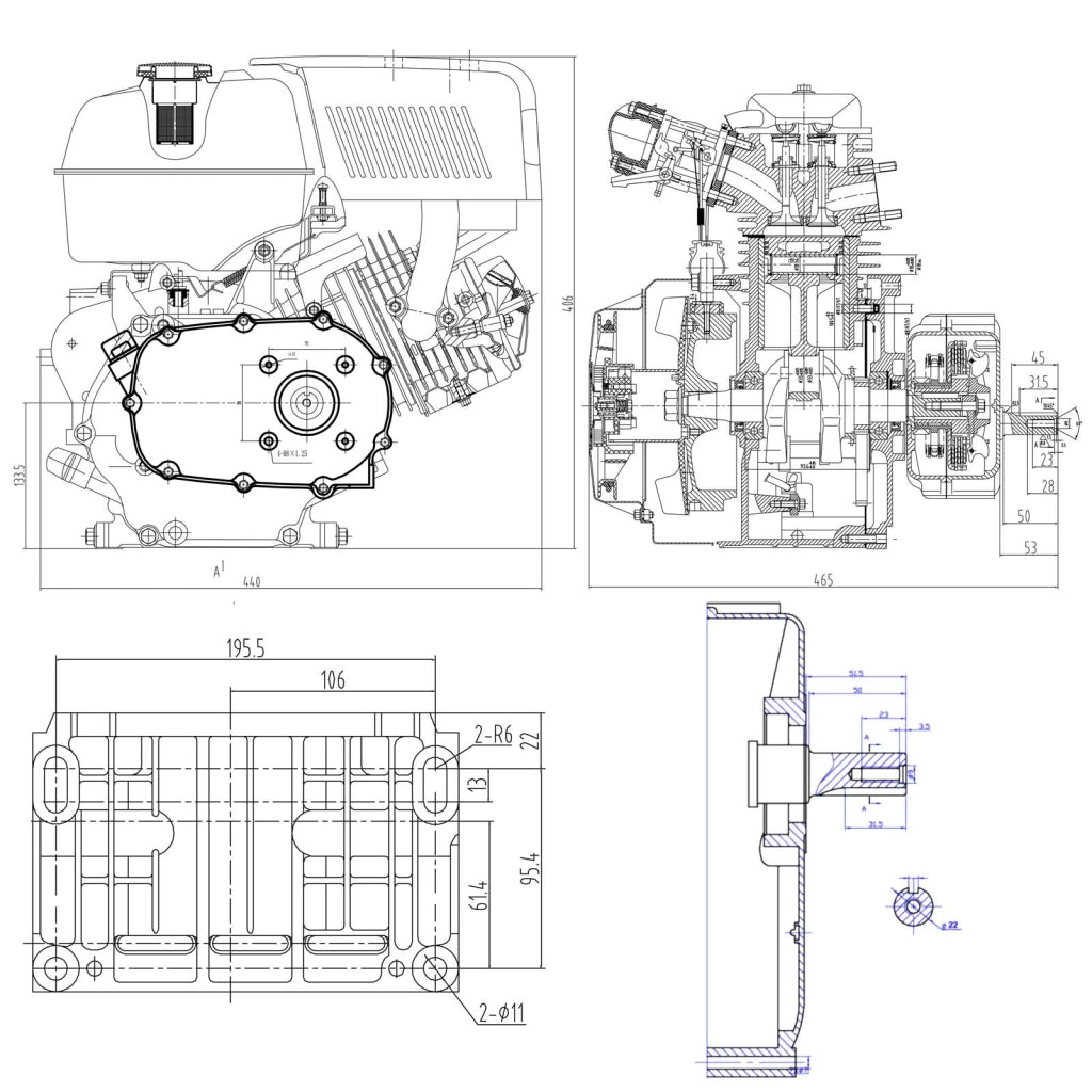 LIFAN 177 Motore a benzina 4 tempi, 1 cilindro OHV, 6,6 kW 9 CV 22 mm con frizione a bagno d'olio, avviamento elettrico