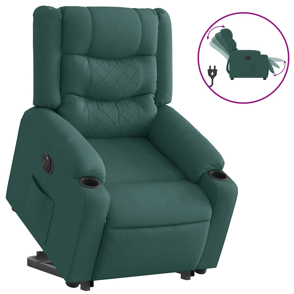 Poltrona Alzapersona Reclinabile Elettrica Verde Scuro Tessuto 3310278