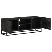 Mobile TV Nero 110x30x40 cm in Legno Massello di Mango e Ferro 372007