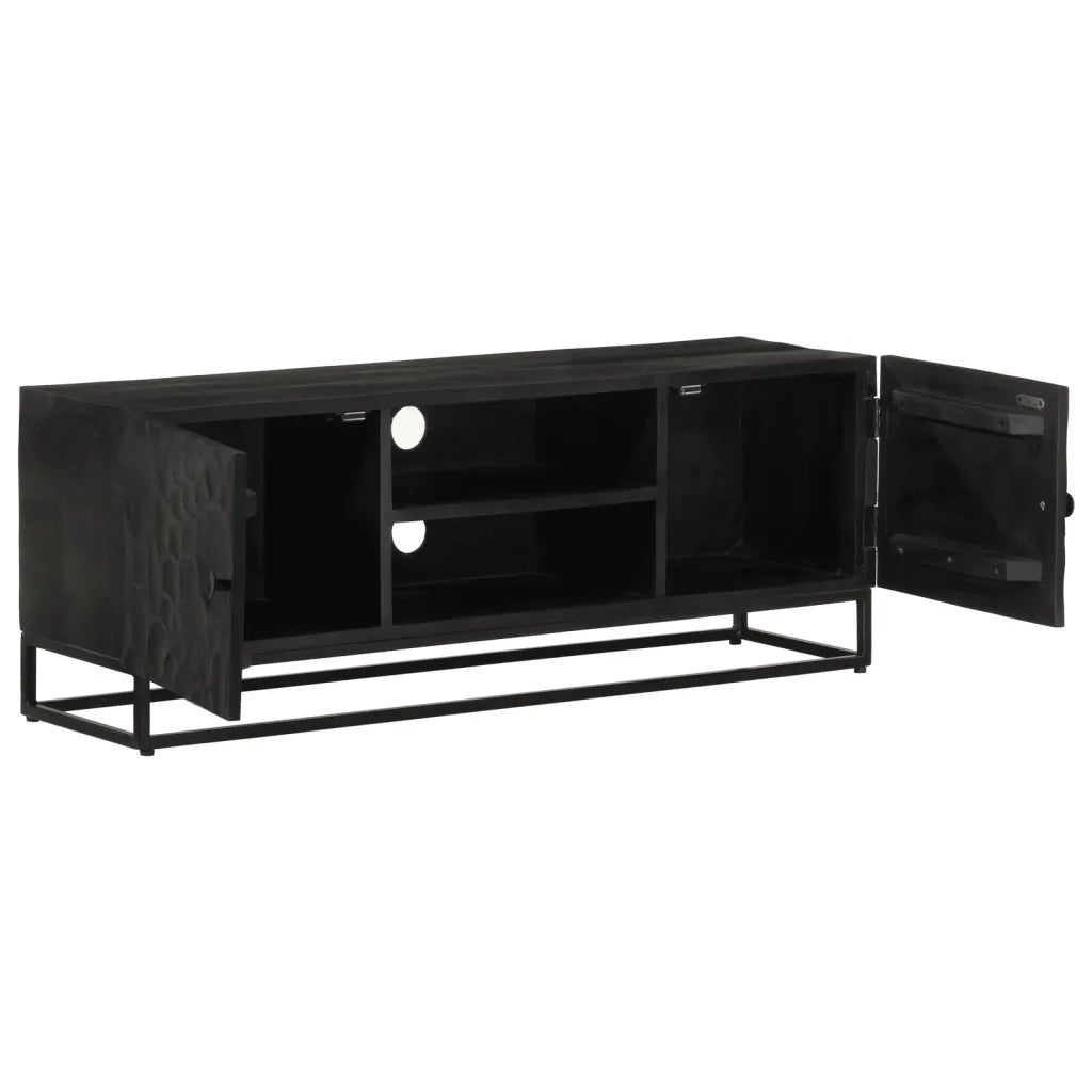 Mobile TV Nero 110x30x40 cm in Legno Massello di Mango e Ferro 372007