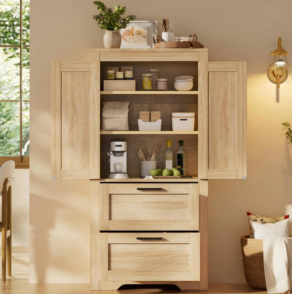 Mobile alto rustico con 2 cassetti e ripiani regolabili 60x30x128 cm