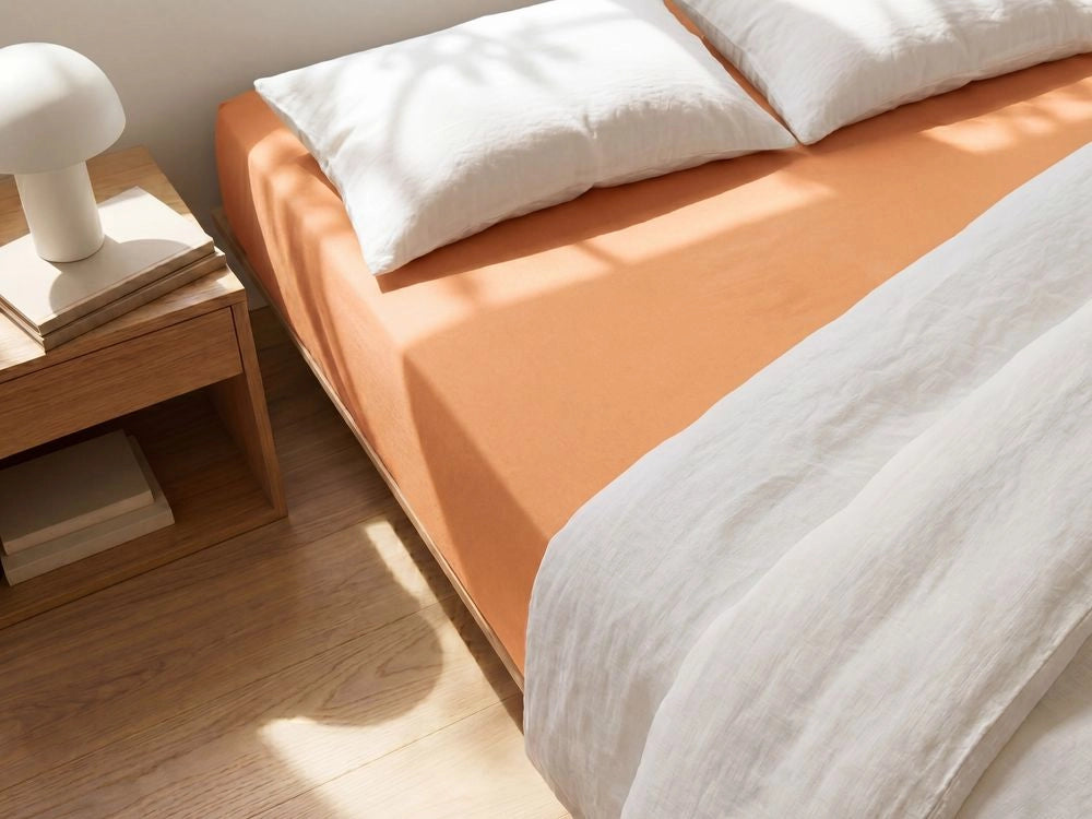 Lenzuolo con angoli cotone arancione 140 x 200 cm con bordi elastici modello classico a tinta unita camera da letto classica