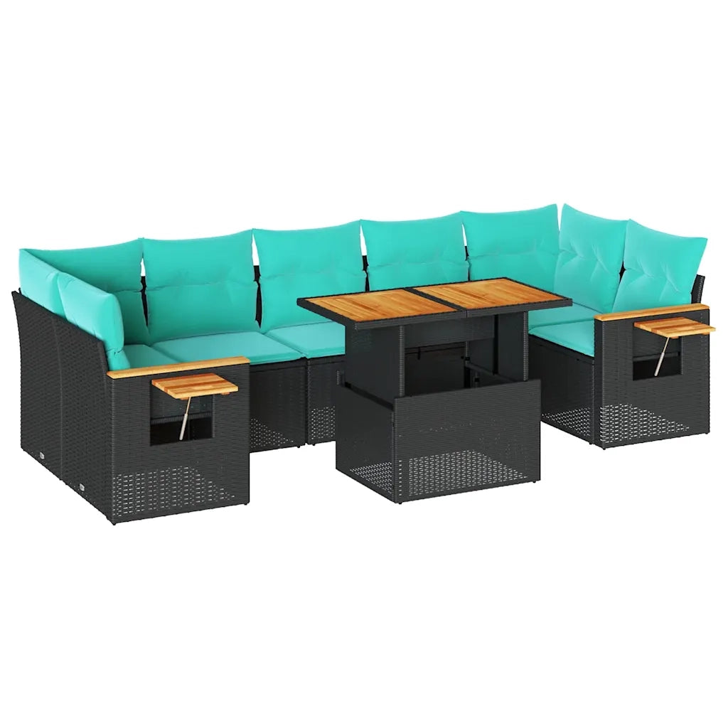 Set Divani da Giardino con Cuscini 8 pz Nero in Polyrattan