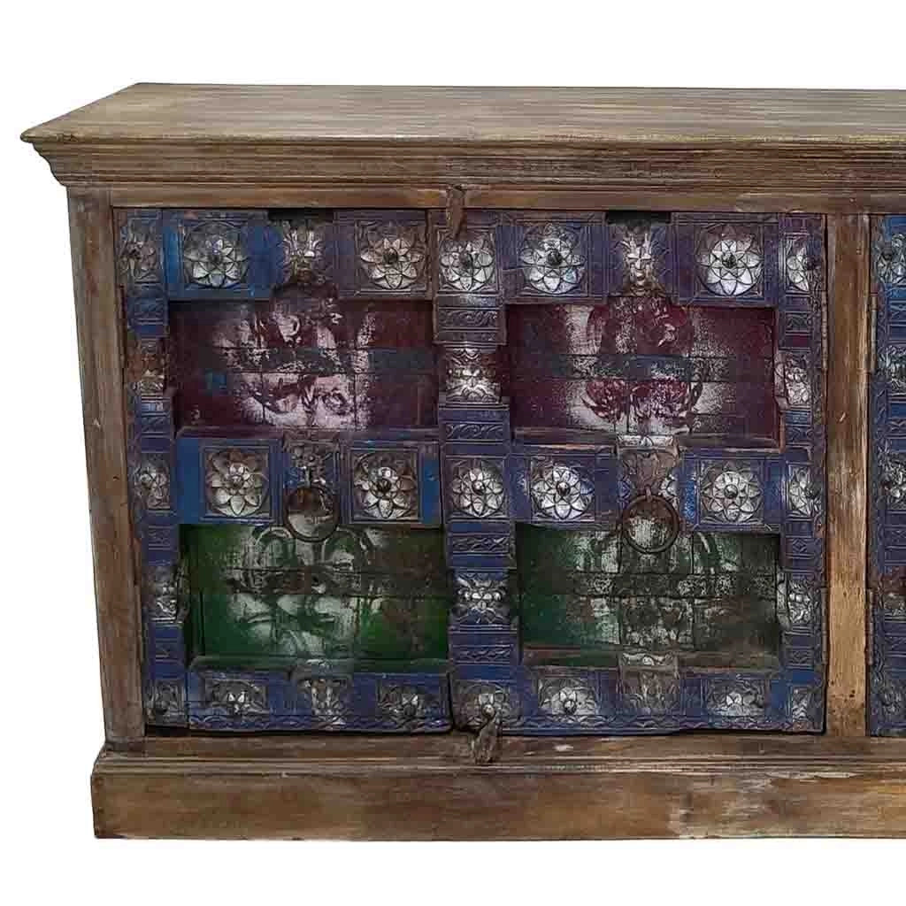 Credenza in legno artigianale marrone 216x52x93h