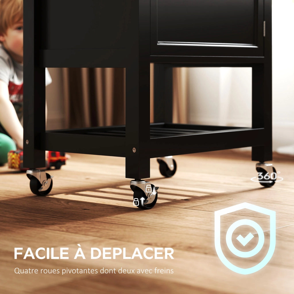 Carrello da cucina con ruote ¨C Xylo ¨C legno massello, cassetto, 63,5x40x90 cm, nero