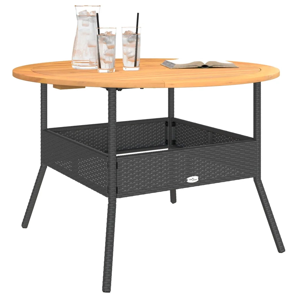 Tavolo Giardino Piano Legno Acacia Nero Ã˜110x71 cm Polyrattan
