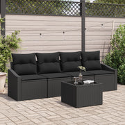 Set da pranzo da giardino a 5 pezzi con cuscini in rattan nero