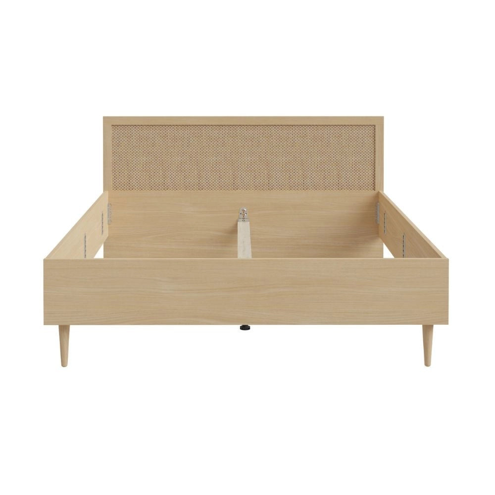 Letto matrimoniale Livia con testiera effetto rattan colore rovere