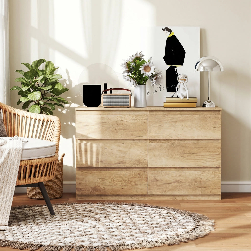 Cassettiera 6 cassetti senza maniglie stile moderno ¨C Xylo ¨C rovere 120x39x75 cm
