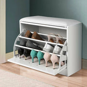 Trade Shop - Scarpiera Panca 1 Anta Tripla Profondita Con Seduta Eco Pelle Bianco 60x30x48 Cm -