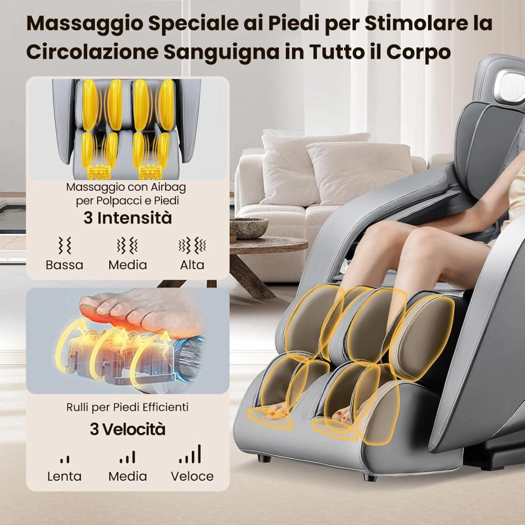 Poltrona Massaggiante, Sedia da Massaggio con 12 Modalità, 6 Tecniche di Massaggio, Stretch Thailandese e Guida SL, Poltrona Relax con Telecomando per Tutto il Corpo (Grigio)