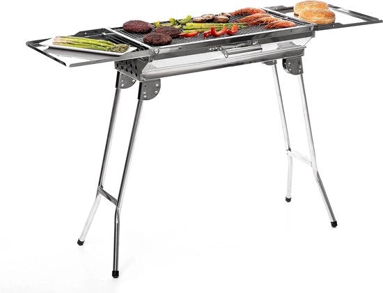Barbecue a gas a doppio braciere in acciaio inossidabile, design pieghevole e trasportabile, ideale per esterno: giardino, campeggio, spiaggia
