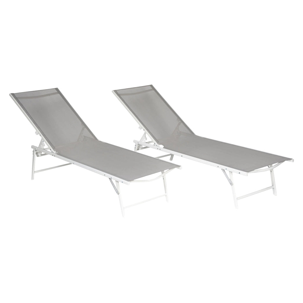 Set di 2 lettini pieghevoli SICILIA in textilene grigio - struttura bianca