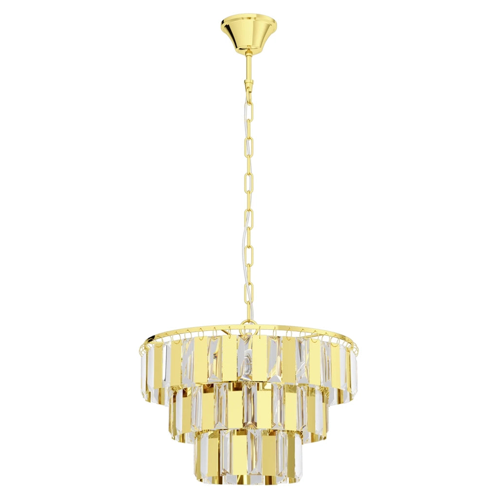 Lampadario A Sospensione Moderno Erseka Acciaio Ottone Cristallo 5 Luci E14