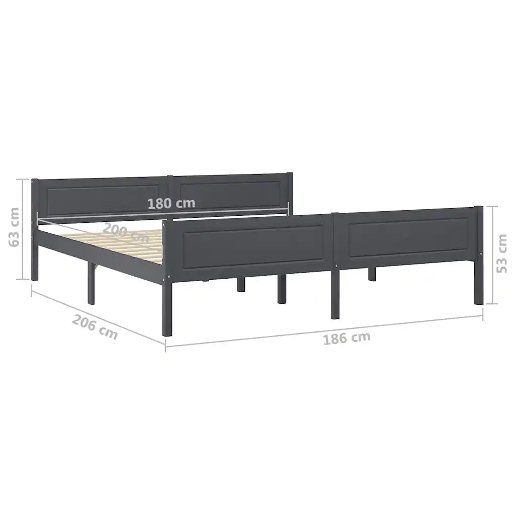 Letto matrimoniale | Letto per adulti | Giroletto Grigio in Legno Massello di Pino 180x200 cm