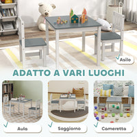 Set Tavolo e Sedie per Bambini da 3-8 Anni in Legno con Bordi Arrotondati Grigio e Bianco