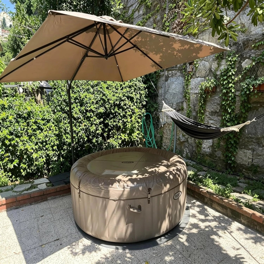 Ombrellone da giardino, 300 cm, pieghevole e regolabile in altezza, da balcone, rettangolare, da spiaggia con base a croce, ombrellone stabile e di alta qualità, marrone, 300 x 300 cm