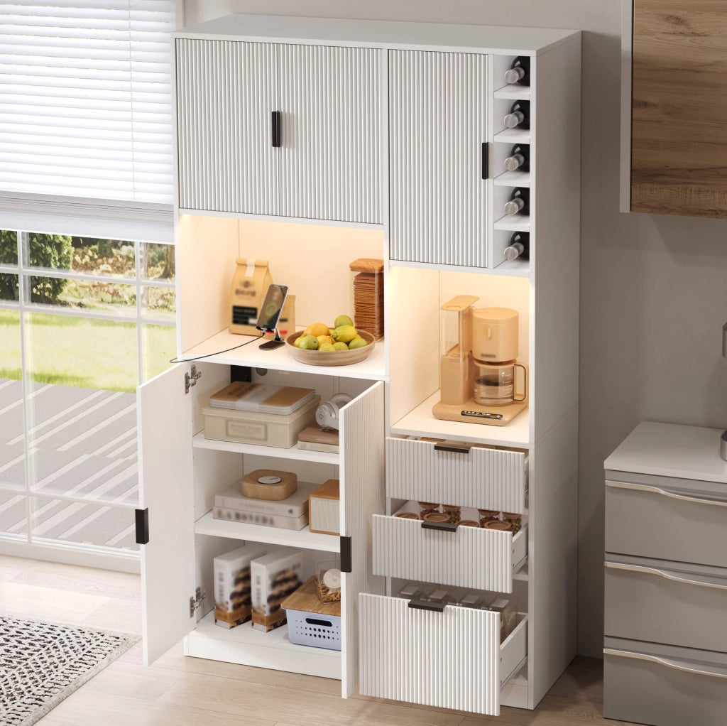 Credenza 105x40x180 cm con luci LED controllabili da app in MDF bianco