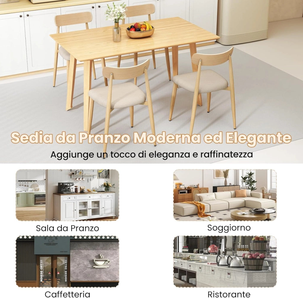 Set di 2 Sedie da Pranzo Moderne, Sedie Rivestite in Tessuto di Lino con Gambe in Metallo Robusto, Seduta Imbottita, Schienale Curvo, Sedia senza Braccioli per Sala da Pranzo e Soggiorno