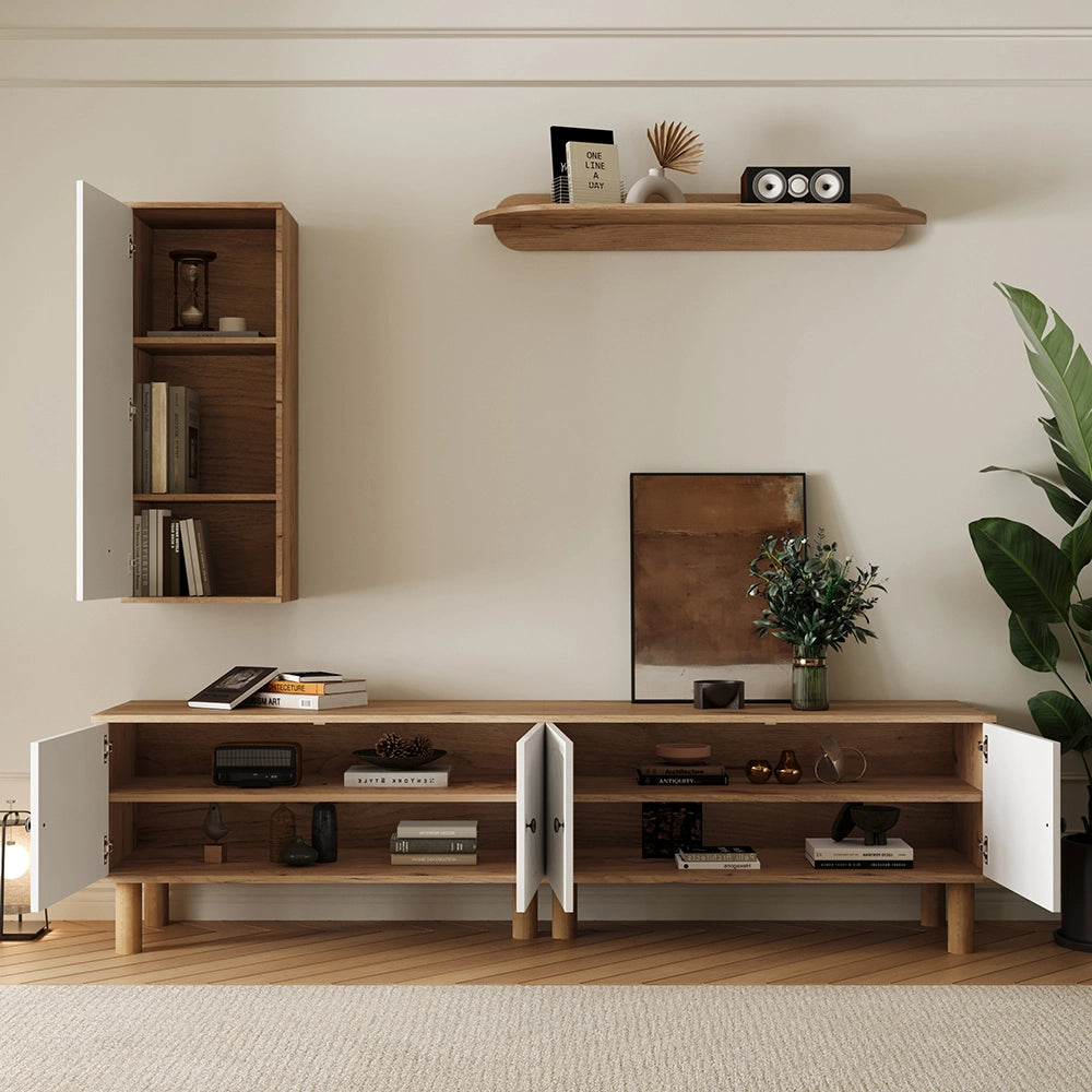 Set murale 3 pezzi - Xylo - Mobile alto+armadio+scaffale bianco/legno
