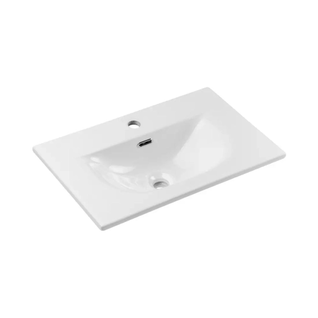 Set bagno sospeso VANO blu denim 60cm: mobile sottolavello con cassetti + lavabo da incasso bianco