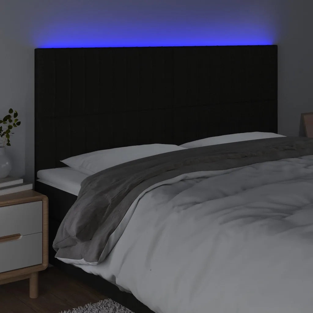 Testiera | Testata a LED nero 200x5x118/128cm in Tessuto