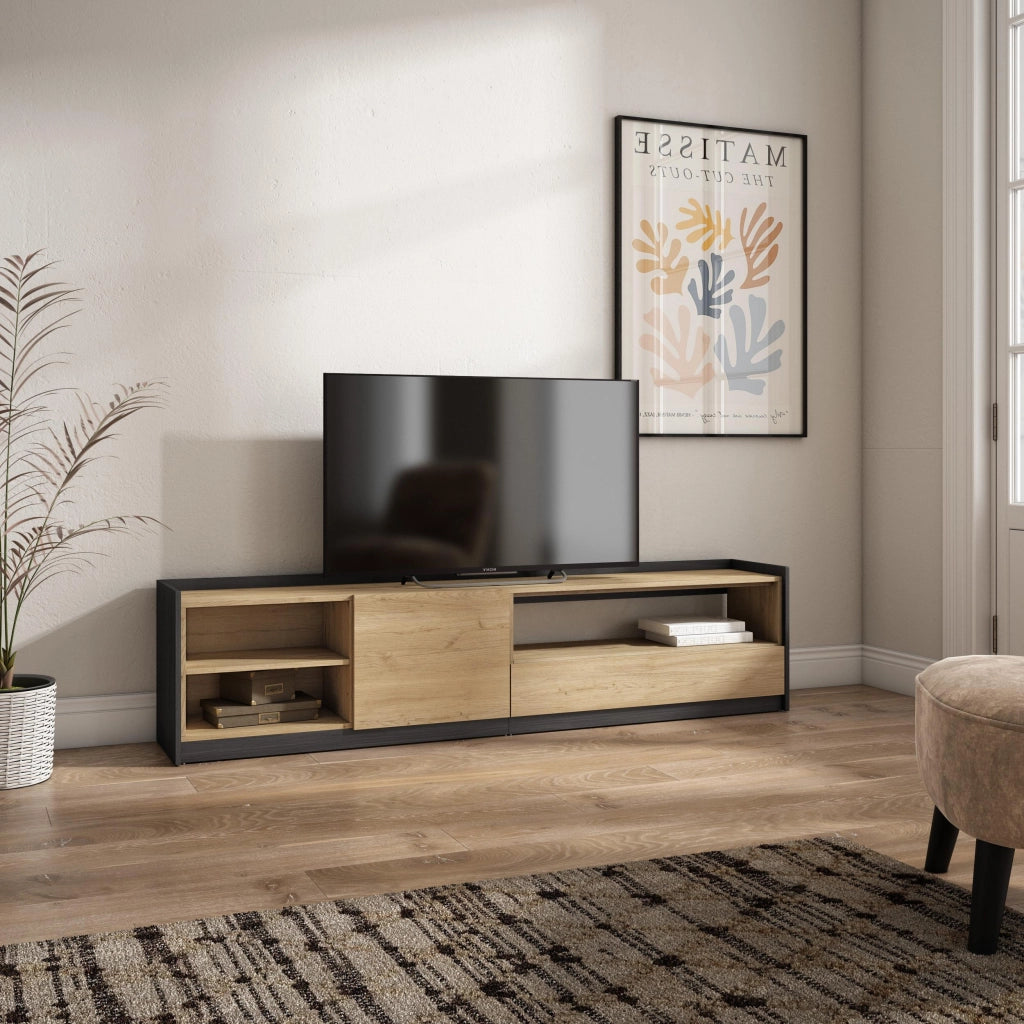 Mobile TV Soggiorno, 207x50x37 cm, Per TV fino a 80", Mobile Soggiorno, Rovere e nero