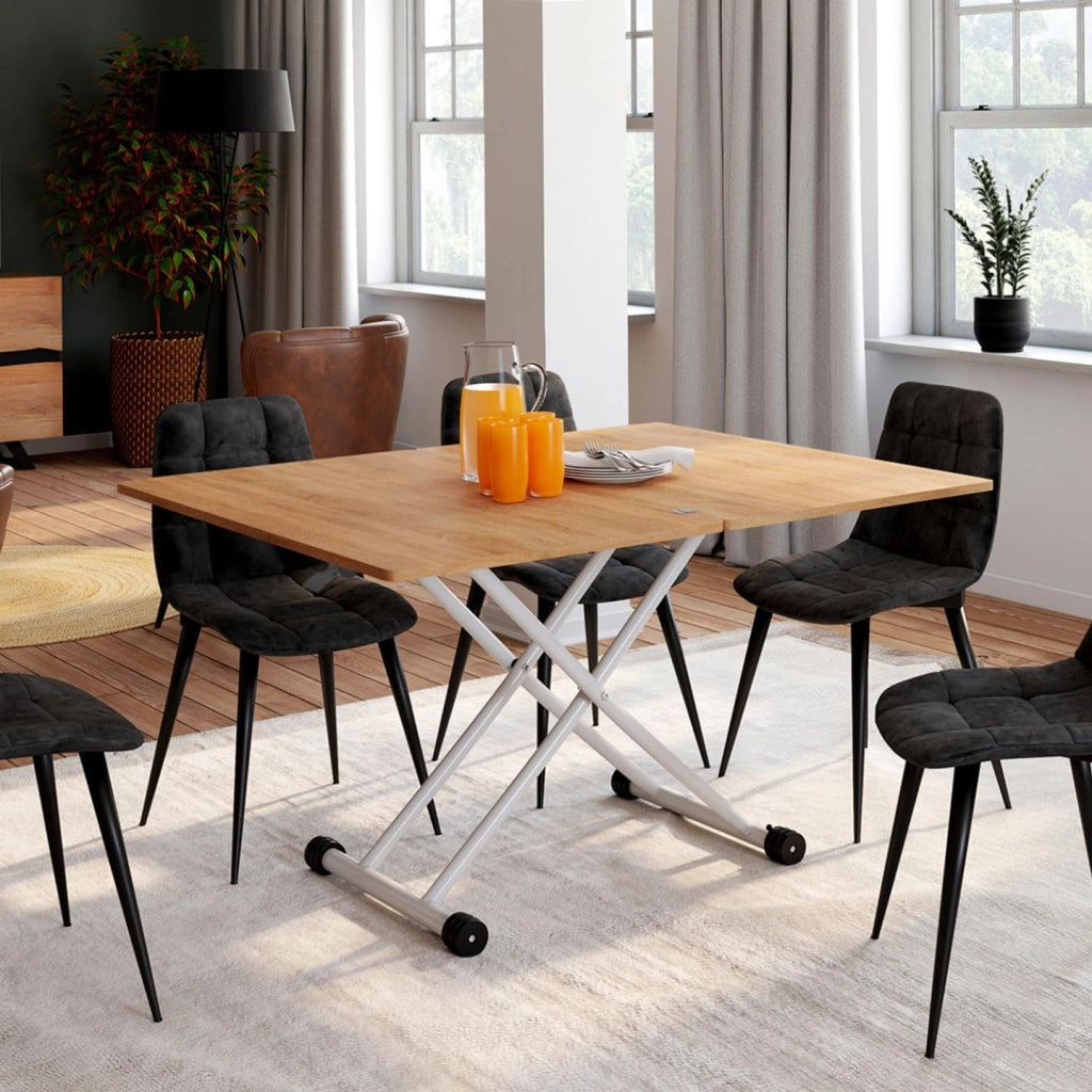 Tavolino 2 in 1 URBANA, trasformabile in tavolo da pranzo rettangolare, 100 cm, legno e bianco