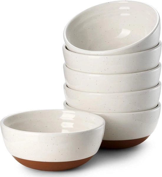Set di Piatti Ceramici da Dessert da 6 pezzi - 270 ml - Piatto per Muesli Riso Tapas Contorni - Resistenti a Microonde e Lavastoviglie - Bianco Alabastro