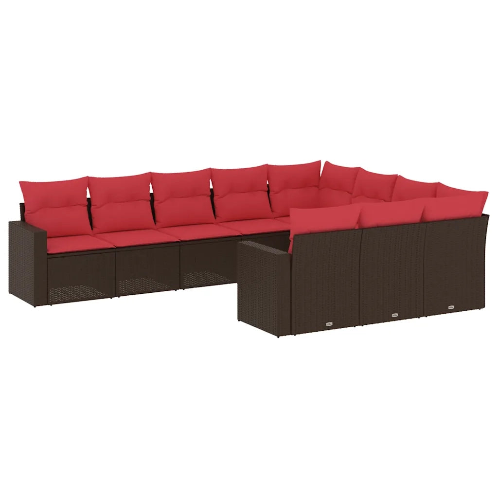 Set Divani da Giardino 10pz con Cuscini in Polyrattan Marrone